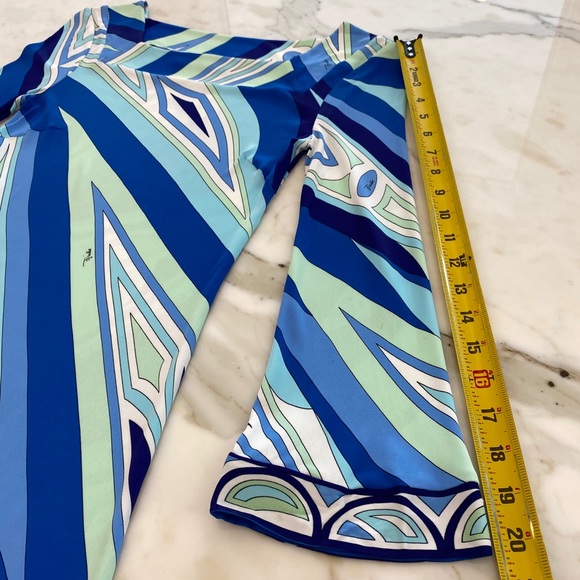 EMILIO PUCCI BLUE MULTI SQUARE NECK BELL SLEEVE DRESS SIZE IT 38 / US 4 - Picture 12 of 16